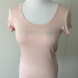 Bebe Weave Detail Back T - shirt in Blush